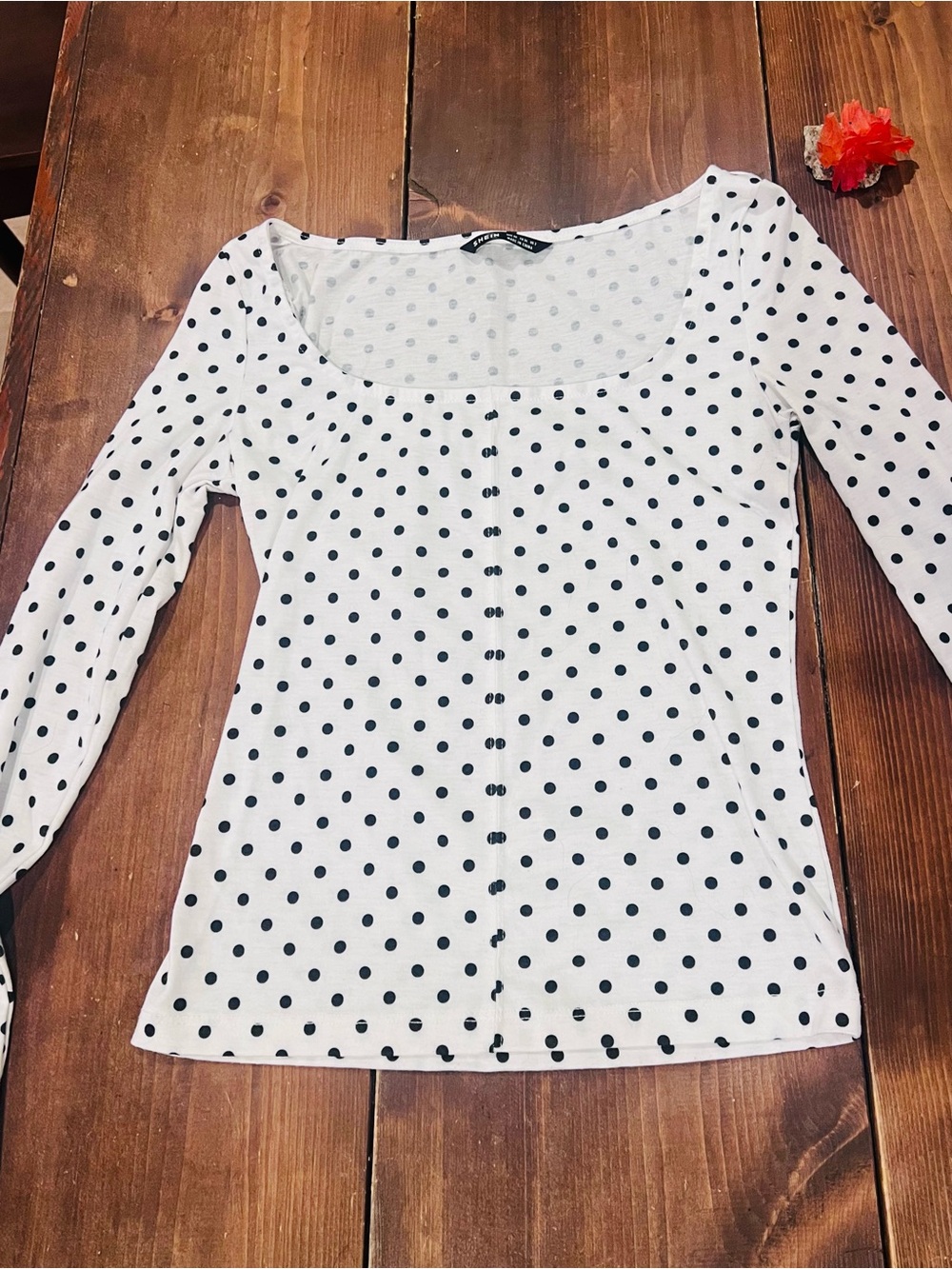 Black & White Polka Dot Scoop Neck Long Sleeve Top